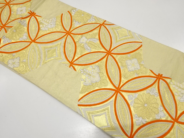 JAPANESE KIMONO / ANTIQUE FUKURO OBI / SILK / WOVEN FLORAL SHIPPO